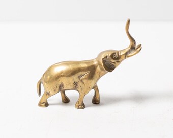 Small Brass Elephant with Tusks Knick Knack Figurine 4" Tall