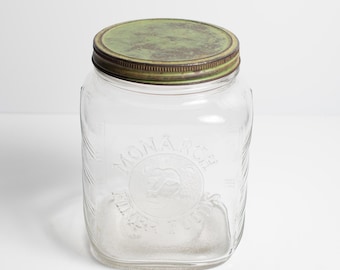Large Monarch Finer Foods Glass Kitchen Jar Lion's Head Logo