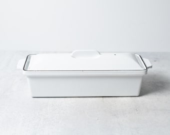 Cast Iron White Enameled Tureen Dish with Lid Unmarked