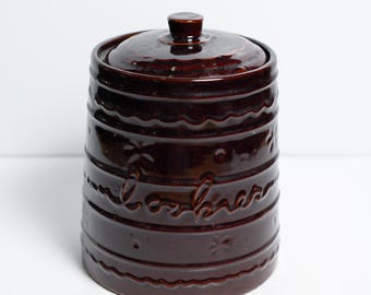 Marcrest Brown Daisy Dot Pattern Stoneware Cookie Jar