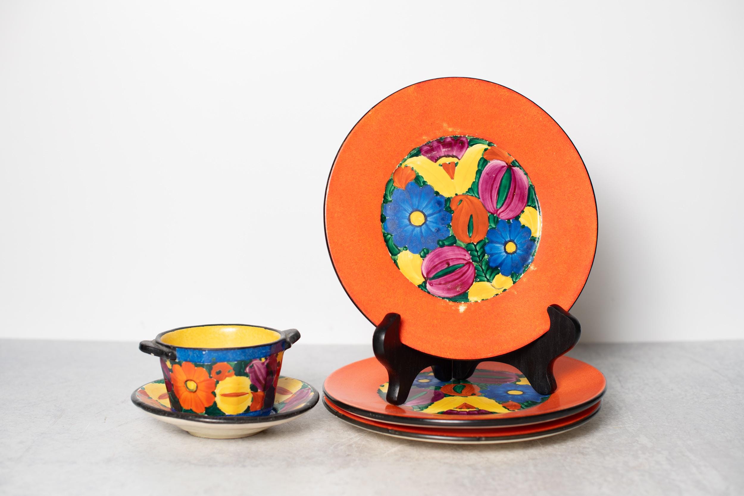 J. Mrazek Peasant Pottery or Folk Art Czechoslovakia Plates and