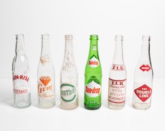 Vintage Glass Soda Bottles Sun-Rise, Gem, Botl-o, Sun-Drop, Elk Sparking and Double Line