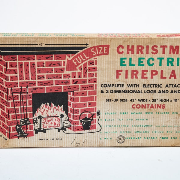 1960's Cardboard Christmas Electric Fireplace in the Box Never Used