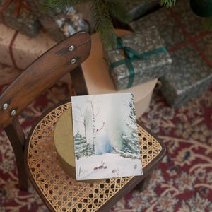Carte de Noël Forêt de Noël 5x7 aquarelle