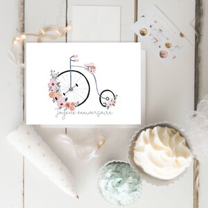 Carte de souhaits à l'aquarelle - Bicyclette fleurie - 5X7 - Sans texte