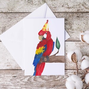 carte d'anniversaire perroquet ara aquarelle bonne fête 5x7