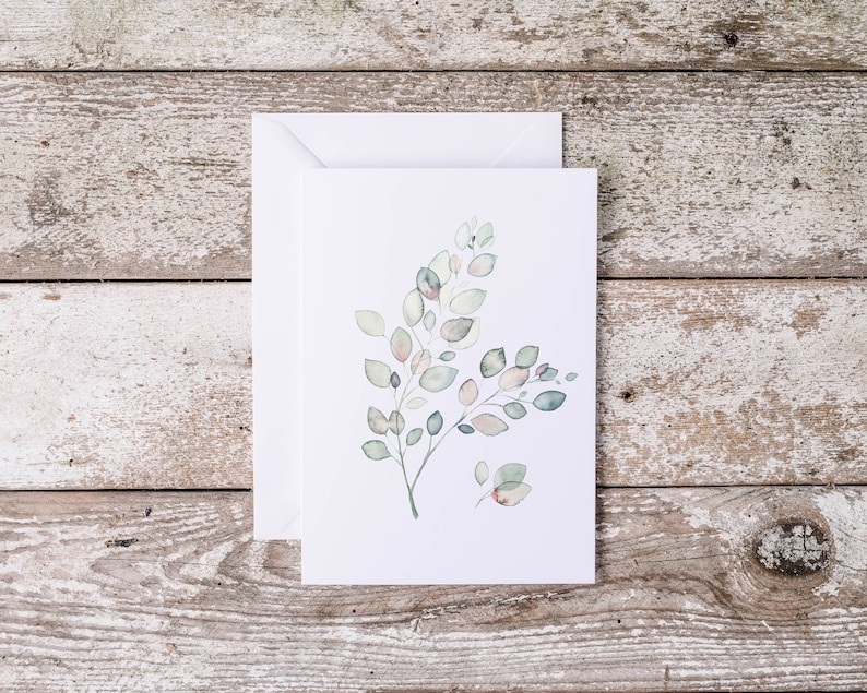 Carte de souhaits à l'aquarelle - Feuilles rosées - 5X7 - Sans texte image 1