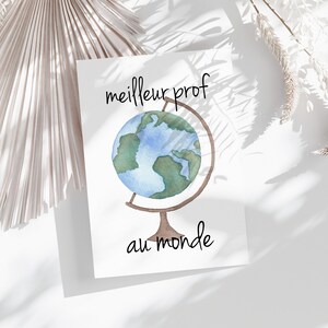 carte globe terrestre meilleur prof au monde 5x7 aquarelle