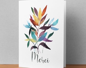 Watercolor greeting card - thank you - 5X7 - No text