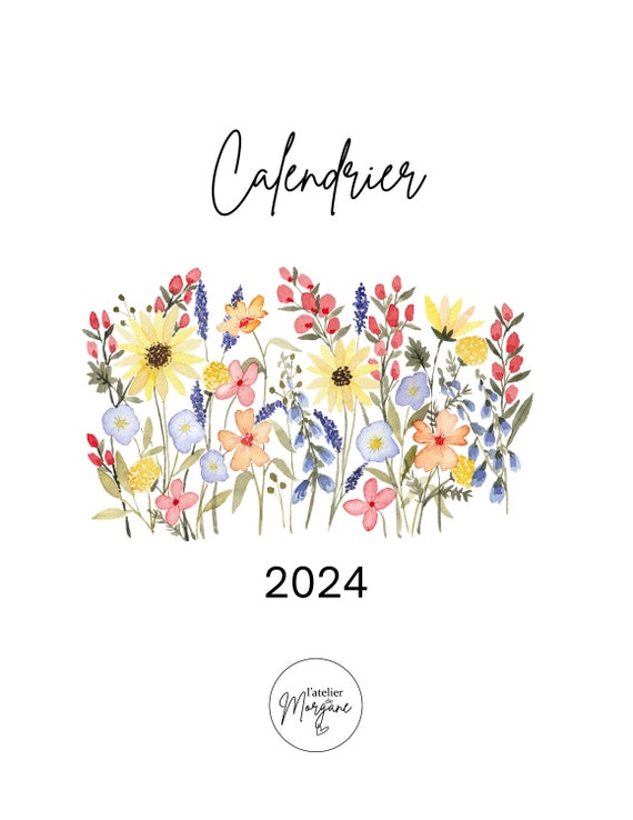 calendrier illustrés 2024 fleurs, 1 mois / page 