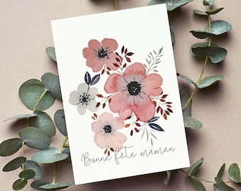 Watercolor greeting card - Powdered flowers- 5X7 - No text