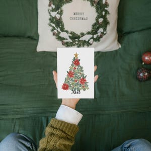 Carte de Noël Sapin Fleuri  5x7 aquarelle