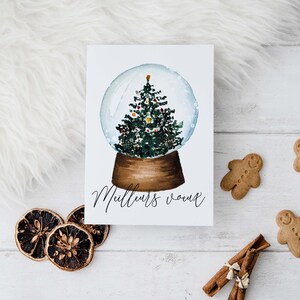 Carte de Noël boule enneigée 5x7 aquarelle
