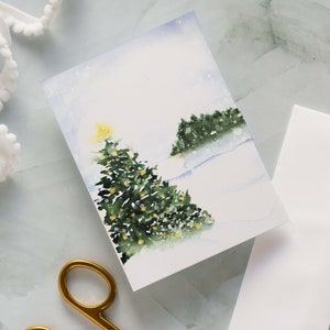 Carte de Noël paysage sapin 5x7 aquarelle