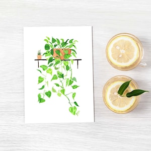 Carte plante pothos golden philodendron à l'aquarelle 5x7
