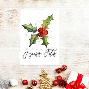 Carte de Noël bouquet de houx 5x7 aquarelle
