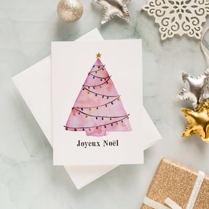 Carte de Noël sapin de noël rose 5x7 aquarelle