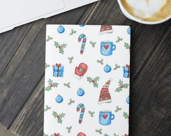 Journal cahier de notes recyclé carnet illustré aquarelle noël bleu - 5.5" x 8.5" - 40 pages papier écoresponsable