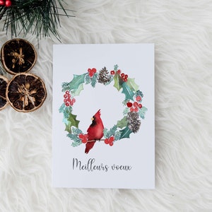Carte de Noël cardinal 5x7 aquarelle