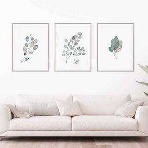 Art prints trio - Trio of reproductions to frame - Pink Leaves - 8.5X11