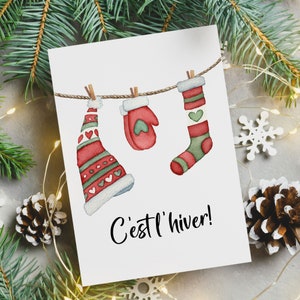 Carte de Noël Accessoires d'hiver 5x7 aquarelle mitaines tuque bas