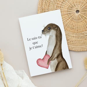 Carte de souhaits à l'aquarelle 5X7 sans texte  loutre d'amour