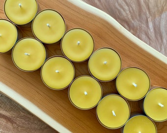 Set of 12 Tealight Candles, 100% Pure Canadian Beeswax