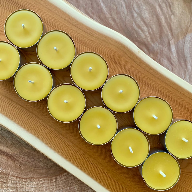 Set of 12 Tealight Candles, 100% Pure Canadian Beeswax image 1