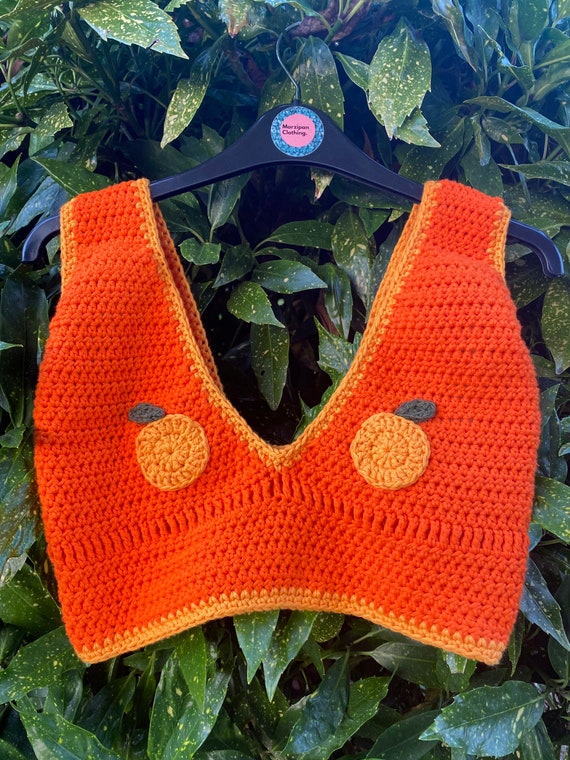 Y2k Handmade Crochet Orange Fruit Crop Top / Bralette / Bralet