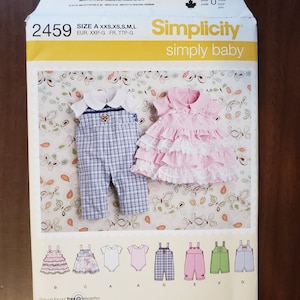Simplicity 2459 Baby Clothes Sewing Pattern: Romper, Jumper, Bodysuit (XXS-L)