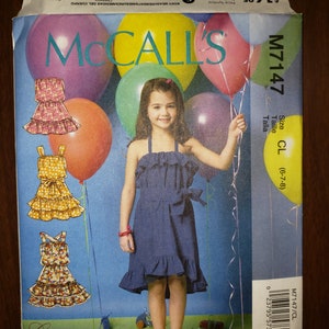 Girls&#39; Spaghetti Sleeve Dress Sewing Pattern: McCall&#39;s M7147, Size CL (6-7-8)