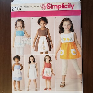 Girls&#39; Dress and Pants Sewing Pattern: Simplicity 2167, Size A (3-8).