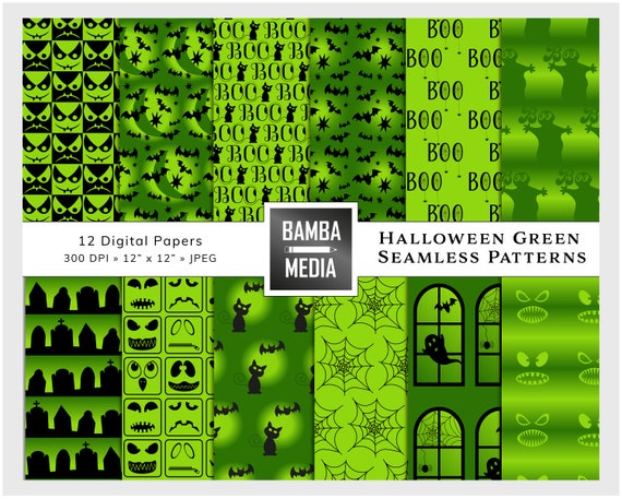 Halloween Bright Green Seamless DIGITAL PAPER