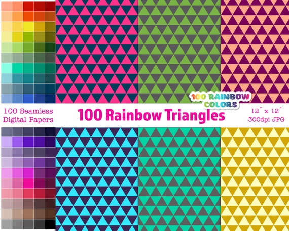 Triangle Digital Paper Pack, 100 Bright Colors, Geometric Seamless Pattern, for Scrapbooking, Digital Background, Stickers, Digital Planners