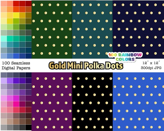 Gold Polka Dots Digital Paper, 100 Color Seamless Patterns, Bumper Pack, Download for Scrapbooking, Backgrounds, Stickers, Digital Planners
