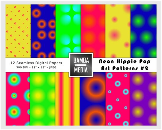 Neon Retro Pop Art Hippie Tie-Dye Printable Digital Paper