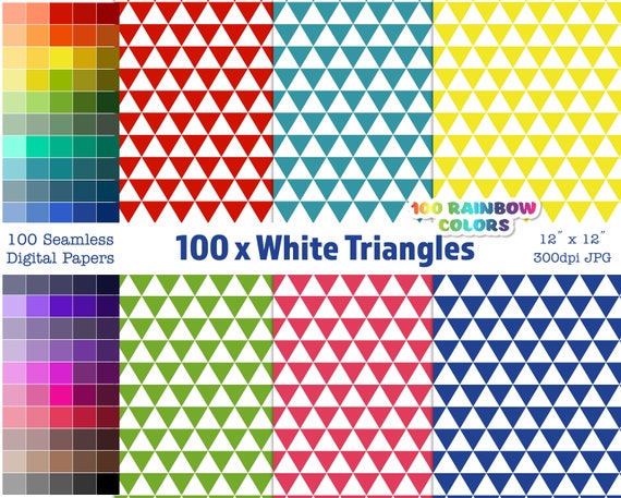 White Triangle Geometric Digital Paper Pack, 100 Colors, Seamless Pattern, for Scrapbooking, Digital Backgrounds, Stickers, Digital Planners