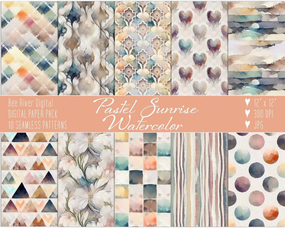 Neutral Pastel Watercolor DIGITAL PAPER, Seamless Pattern, Scrapbook ...