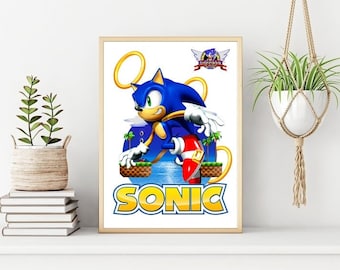 Video Game Art, Sonic Print, Retro Video game Wall Print, Sonic The Hedgehog Poster, Printable Wall Art, Instant Download. Unique Gift.