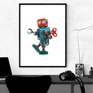 Póster/impresión de robot retro, impresión de pared nostálgica, arte de pared de robot vintage imprimible, descarga digital instantánea, decoración del hogar imprimible.