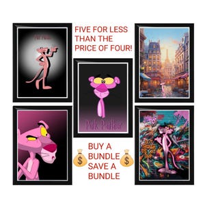 SUPER SONDERANGEBOT!! Pink Panther Charakter Poster / Print Bundle, druckbare Wandkunst, sofort digital herunterladbare Kunstdrucke. Einzigartiges Geschenk.