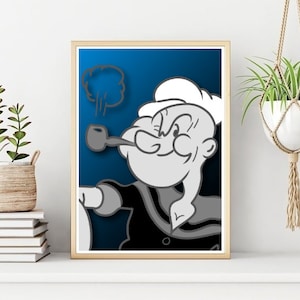 Impressão/pôster do Popeye, arte de parede de personagem de desenho animado clássico, download digital instantâneo para impressão, presente exclusivo. Presente de última hora