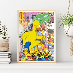 Poster/stampa Graffiti dei Simpson, stampa da parete di personaggi dei cartoni animati classici, arte da parete stampabile dei Simpson, download digitale istantaneo.