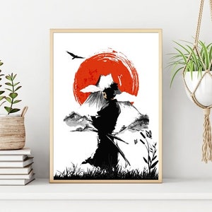 Japanese Samurai Poster, Japanese Downloadable Art Print, Printable Japan, Mount Fuji, Wall Art, Instant Download, Japanese. Unique Gift.