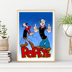 Popeye Print, Popeye Poster, Classic Cartoon Character Wall Print, Printable Popeye Wall Art, Instant Digital Download. Unique Gift.
