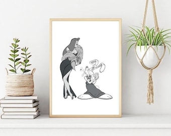 Lámina artística de Roger Rabbit y Jessica Rabbit: Dibujo animado retro (descarga digital)