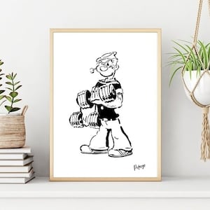 Popeye Minimalistisches Poster/Druck, klassische Zeichentrickfigur Fitnessstudio Wanddruck, druckbare Wandkunst, sofortiger digitaler Download, einzigartiges Geschenk.