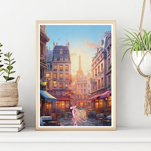 Pink Panther Paris Poster/Print, Classic Cartoon Character Wall Print, Printable Pink Panther Wall Art, Instant Digital Download.