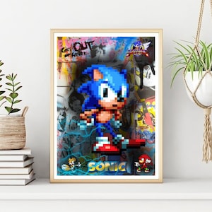 Sonic The Hedgehog Graffiti  Poster/Print, Printable Sonic Wall Art, Digital Instant Download, Classic Sega Poster. Unique Gift.