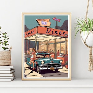 Retro American Diner Print/Poster, Drive Thru Wall Print, Printable Kitchen Wall Art, Instant Digital Download. Unique Gift.Last Minute Gift
